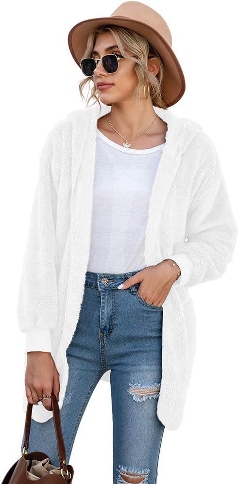 imageLONGYUAN Womens Jacket Winter Coats Hooded Cardigan Fleece Sweaters01white