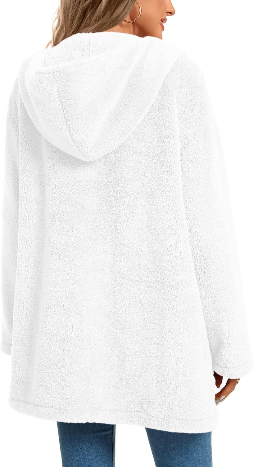imageLONGYUAN Womens Jacket Winter Coats Hooded Cardigan Fleece Sweaters1white