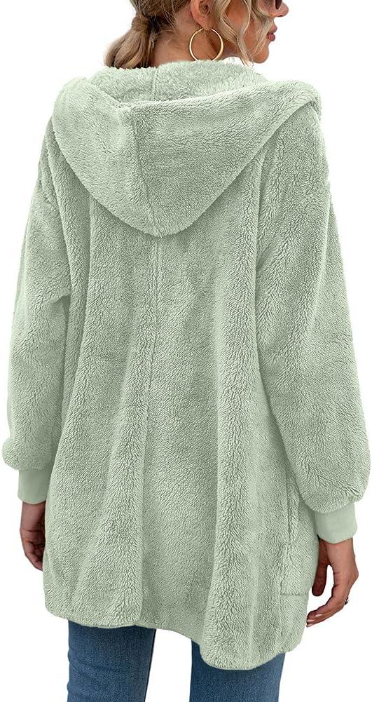 imageLONGYUAN Womens Jacket Winter Coats Hooded Cardigan Fleece SweatersAvocado
