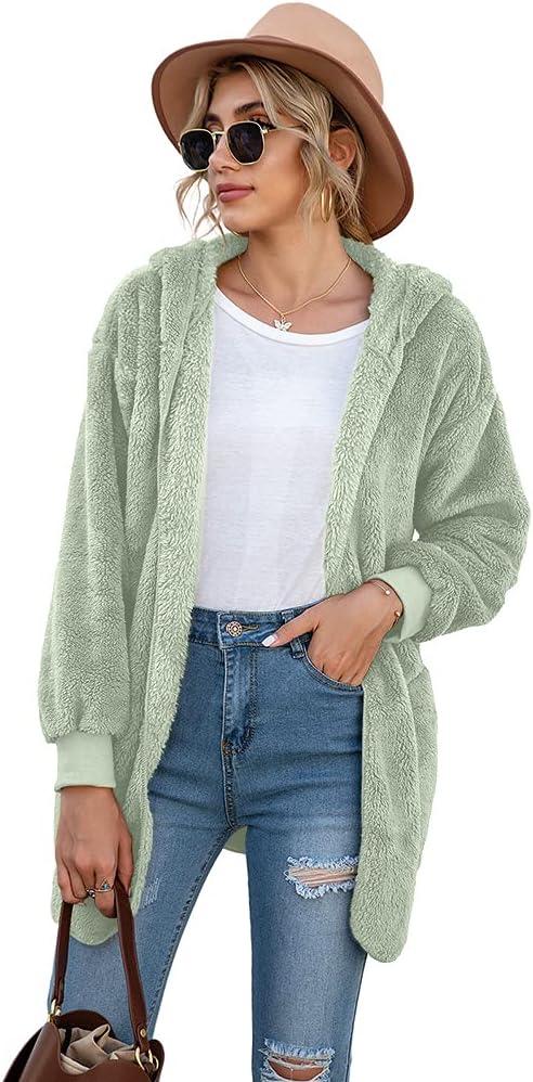 imageLONGYUAN Womens Jacket Winter Coats Hooded Cardigan Fleece SweatersAvocado