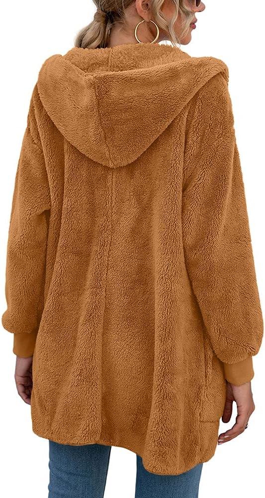 imageLONGYUAN Womens Jacket Winter Coats Hooded Cardigan Fleece SweatersCaramel