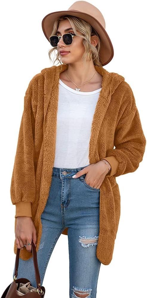 imageLONGYUAN Womens Jacket Winter Coats Hooded Cardigan Fleece SweatersCaramel