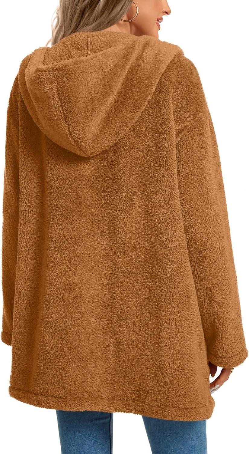 imageLONGYUAN Womens Jacket Winter Coats Hooded Cardigan Fleece SweatersCaramela