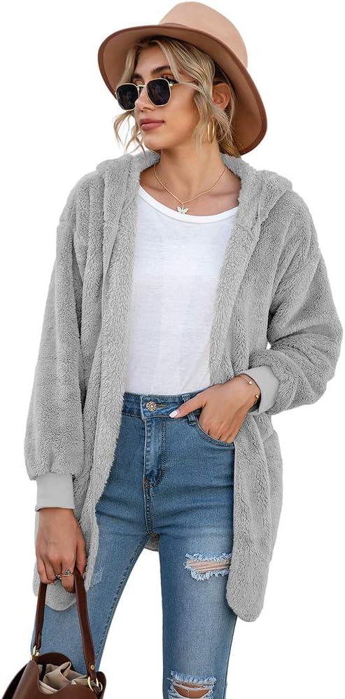 imageLONGYUAN Womens Jacket Winter Coats Hooded Cardigan Fleece SweatersGraya