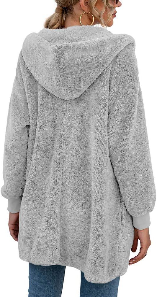 imageLONGYUAN Womens Jacket Winter Coats Hooded Cardigan Fleece SweatersGraya