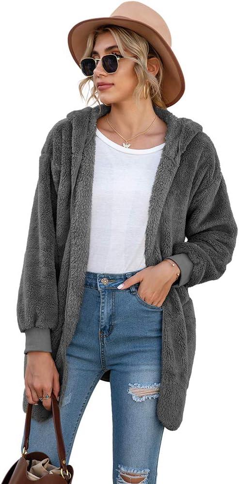 imageLONGYUAN Womens Jacket Winter Coats Hooded Cardigan Fleece SweatersMgray
