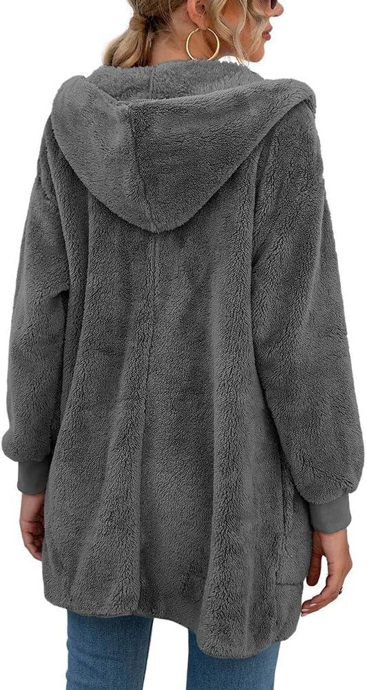 imageLONGYUAN Womens Jacket Winter Coats Hooded Cardigan Fleece SweatersMgray