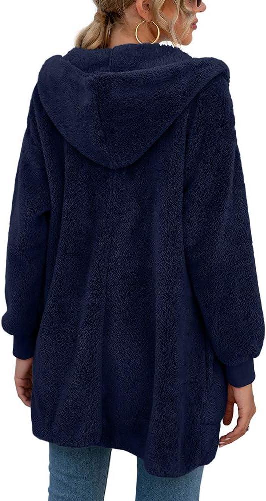 imageLONGYUAN Womens Jacket Winter Coats Hooded Cardigan Fleece SweatersNavy Blue