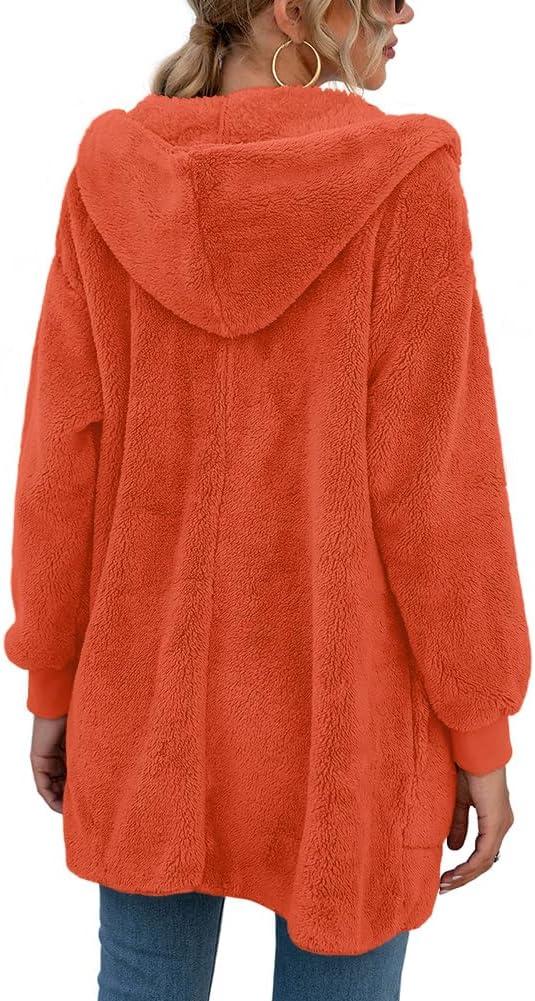 imageLONGYUAN Womens Jacket Winter Coats Hooded Cardigan Fleece SweatersOrange