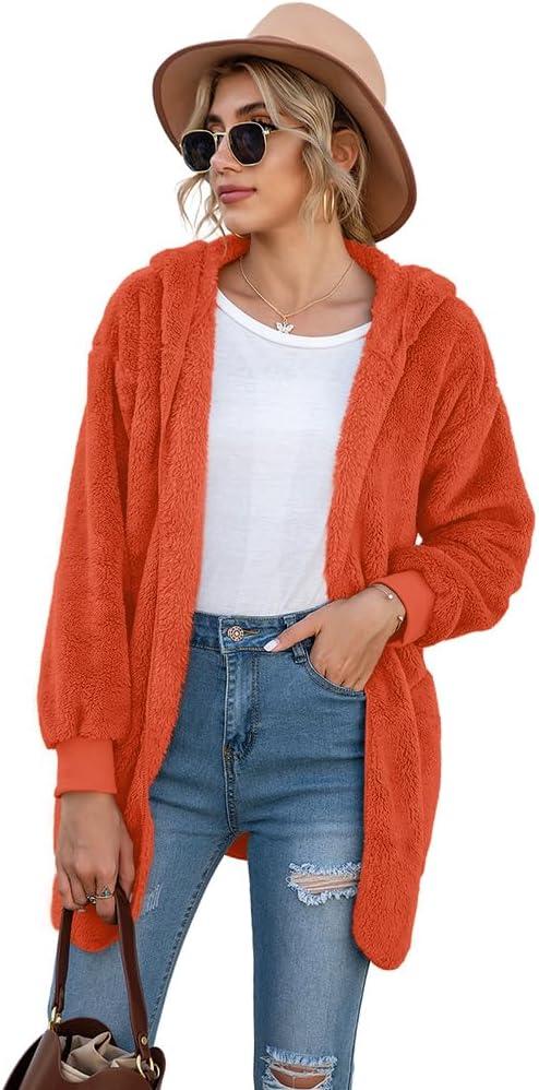 imageLONGYUAN Womens Jacket Winter Coats Hooded Cardigan Fleece SweatersOrange