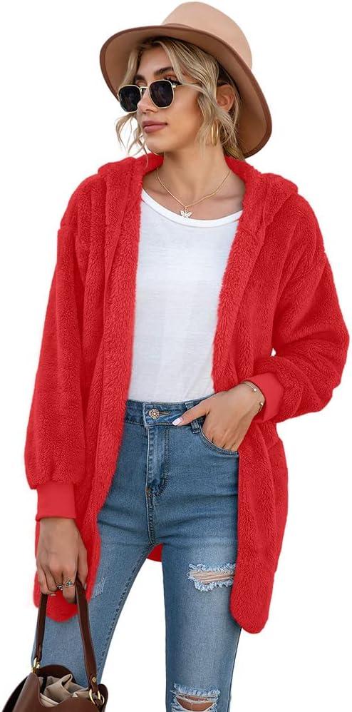 imageLONGYUAN Womens Jacket Winter Coats Hooded Cardigan Fleece SweatersRed