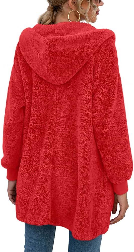 imageLONGYUAN Womens Jacket Winter Coats Hooded Cardigan Fleece SweatersRed