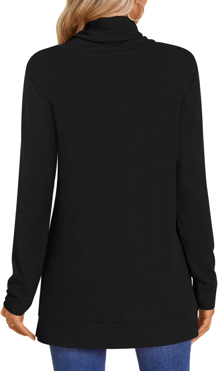 imageLONGYUAN Womens Tunic Tops Long Sleeve Shirts Turtleneck 2025 Trendy Lightweight SweatersAblack