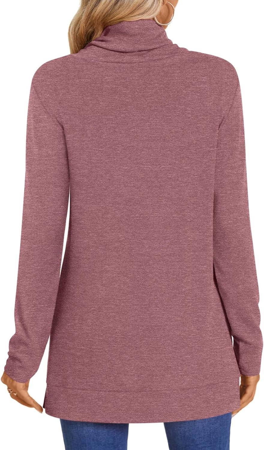 imageLONGYUAN Womens Tunic Tops Long Sleeve Shirts Turtleneck 2025 Trendy Lightweight SweatersAbrown Red