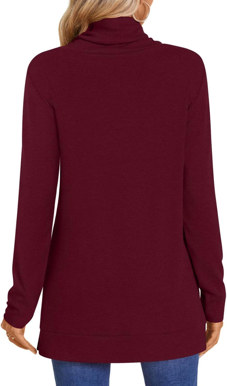 imageLONGYUAN Womens Tunic Tops Long Sleeve Shirts Turtleneck 2025 Trendy Lightweight SweatersAburgundy