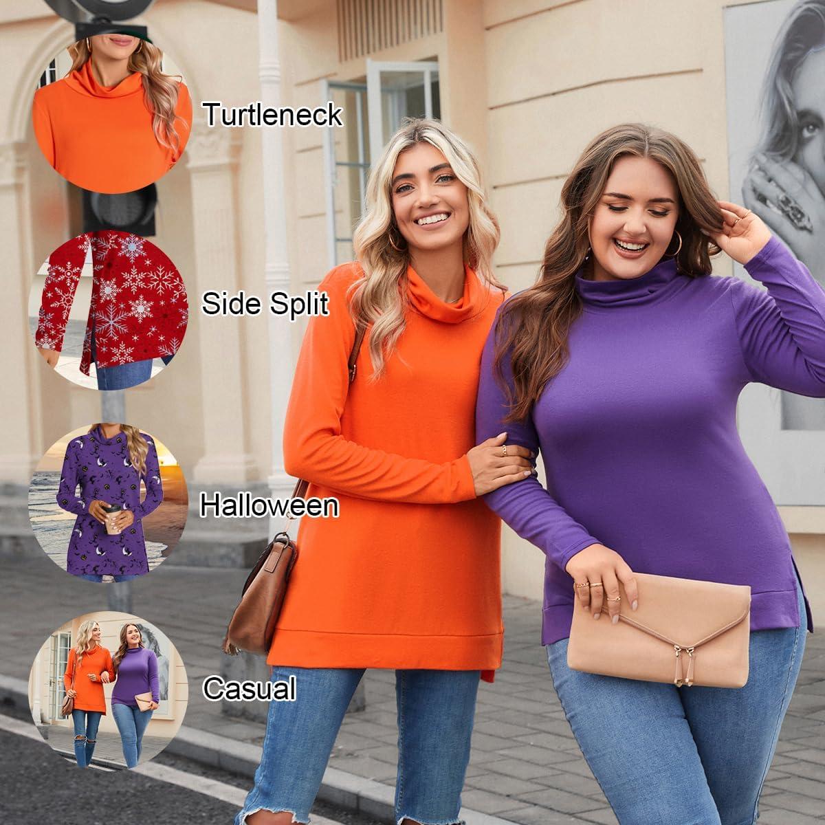 imageLONGYUAN Womens Tunic Tops Long Sleeve Shirts Turtleneck 2025 Trendy Lightweight SweatersAdeep Purple
