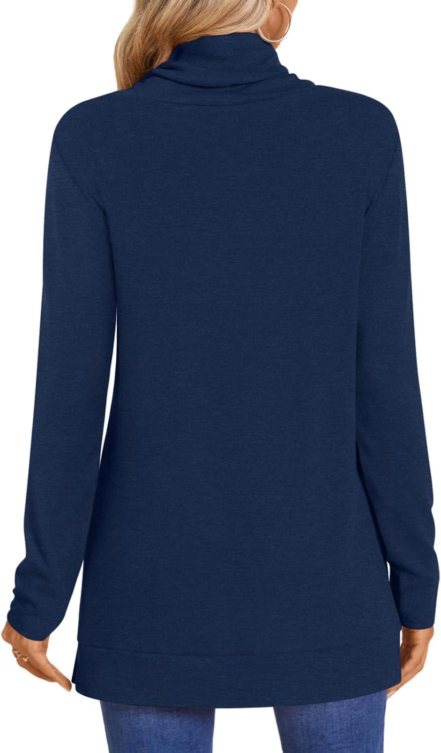 imageLONGYUAN Womens Tunic Tops Long Sleeve Shirts Turtleneck 2025 Trendy Lightweight SweatersAnavy Blue