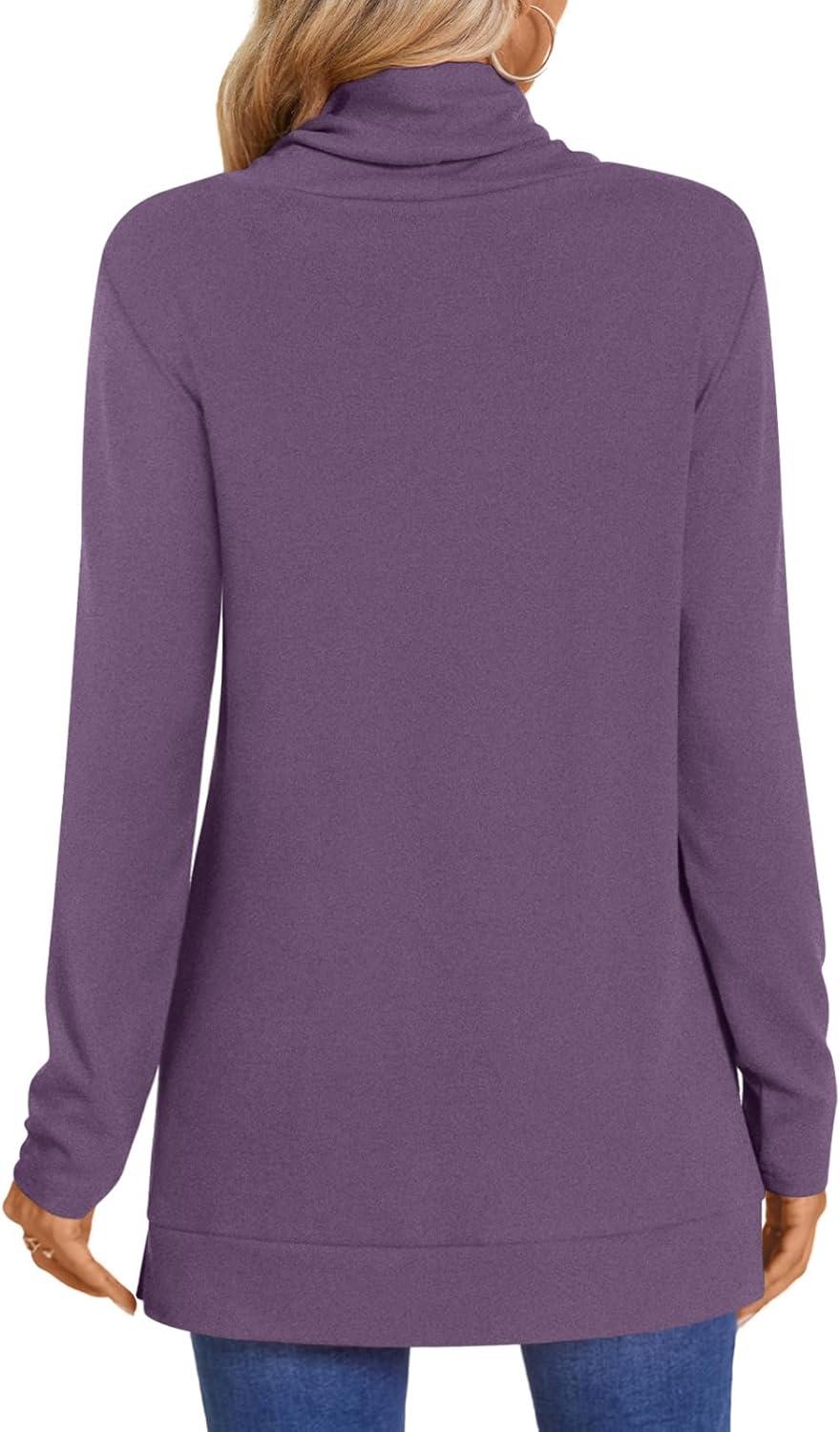imageLONGYUAN Womens Tunic Tops Long Sleeve Shirts Turtleneck 2025 Trendy Lightweight SweatersApurple