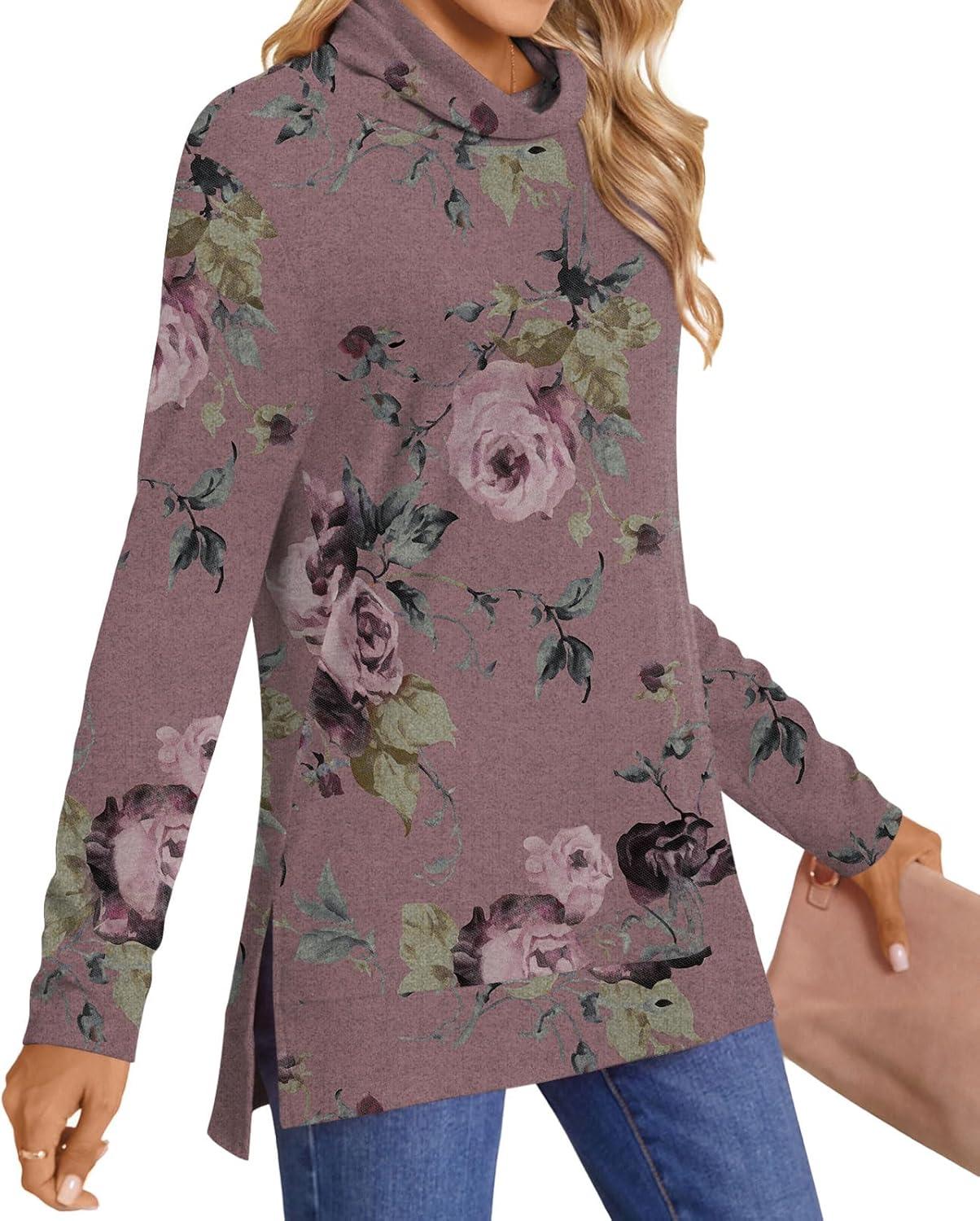 imageLONGYUAN Womens Tunic Tops Long Sleeve Shirts Turtleneck 2025 Trendy Lightweight SweatersBean Red