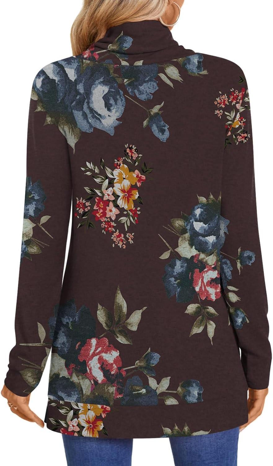 imageLONGYUAN Womens Tunic Tops Long Sleeve Shirts Turtleneck 2025 Trendy Lightweight SweatersBrown Blue Fl