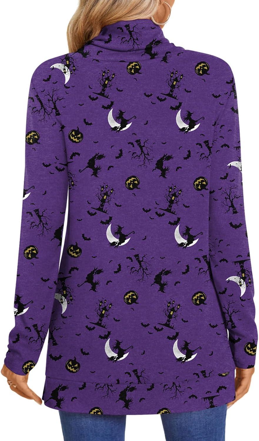 imageLONGYUAN Womens Tunic Tops Long Sleeve Shirts Turtleneck 2025 Trendy Lightweight SweatersDark Night Bat Purple