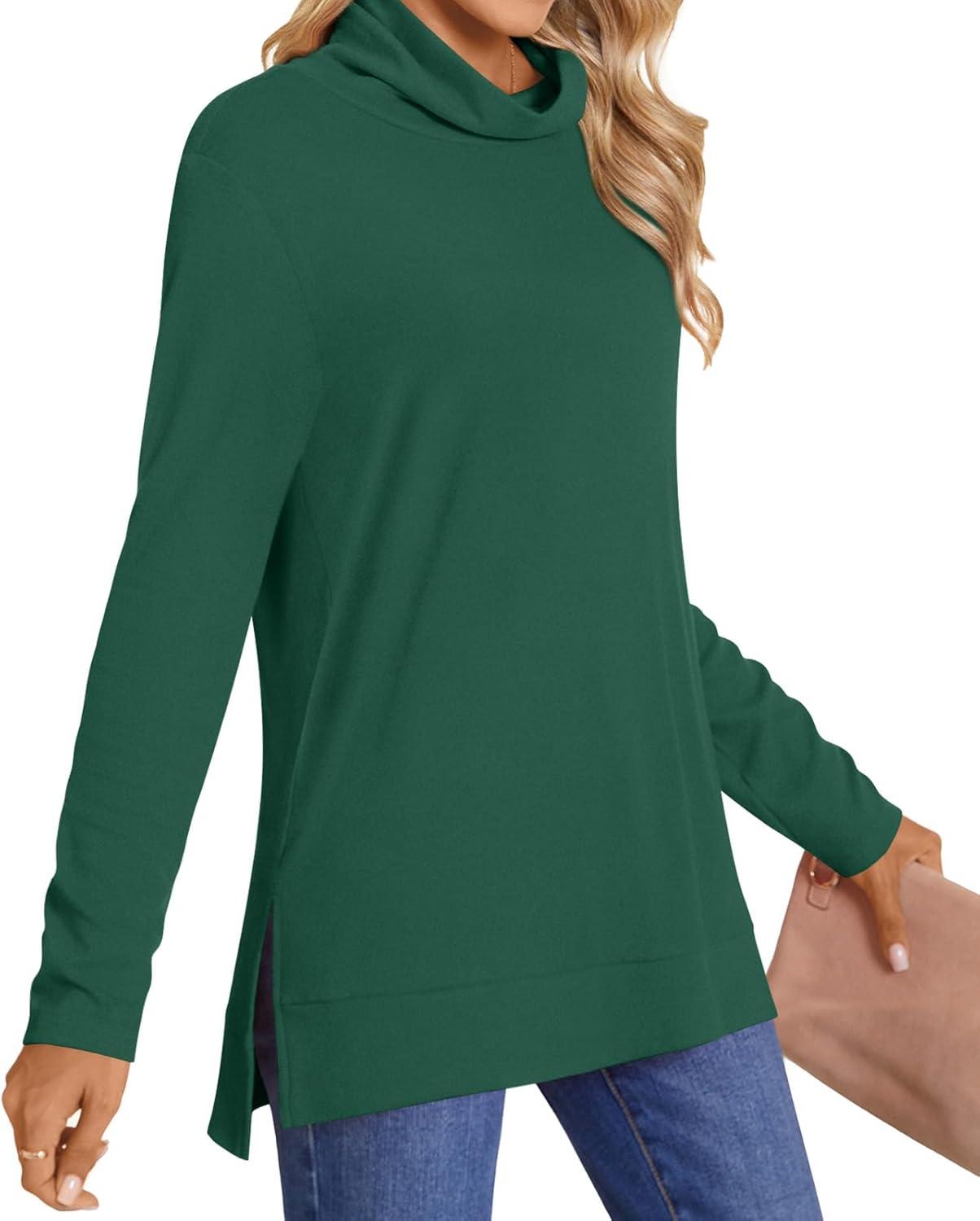imageLONGYUAN Womens Tunic Tops Long Sleeve Shirts Turtleneck 2025 Trendy Lightweight SweatersDeep Green