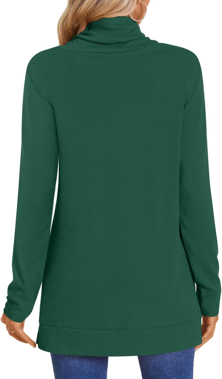 imageLONGYUAN Womens Tunic Tops Long Sleeve Shirts Turtleneck 2025 Trendy Lightweight SweatersDeep Green