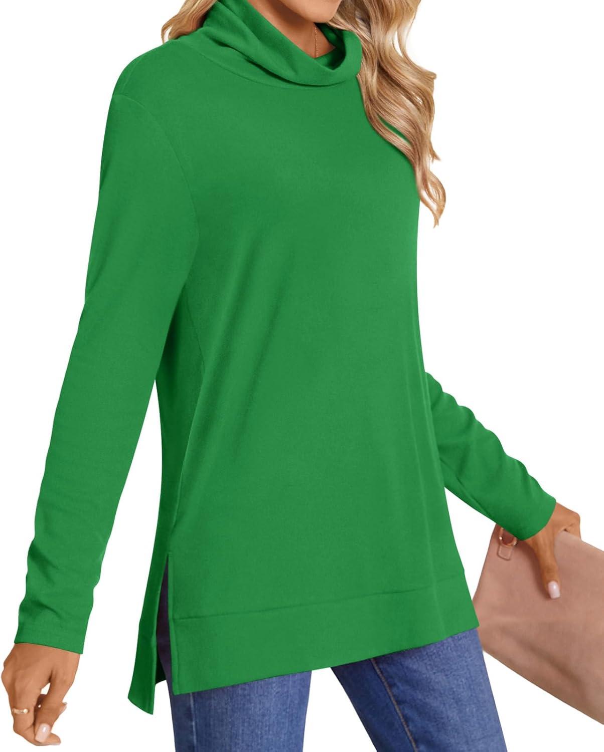 imageLONGYUAN Womens Tunic Tops Long Sleeve Shirts Turtleneck 2025 Trendy Lightweight SweatersGreen
