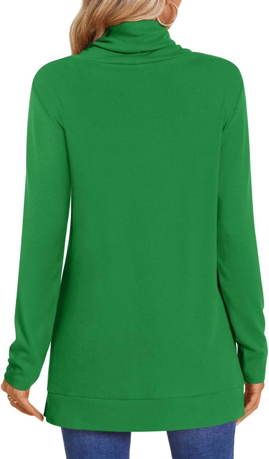 imageLONGYUAN Womens Tunic Tops Long Sleeve Shirts Turtleneck 2025 Trendy Lightweight SweatersGreen