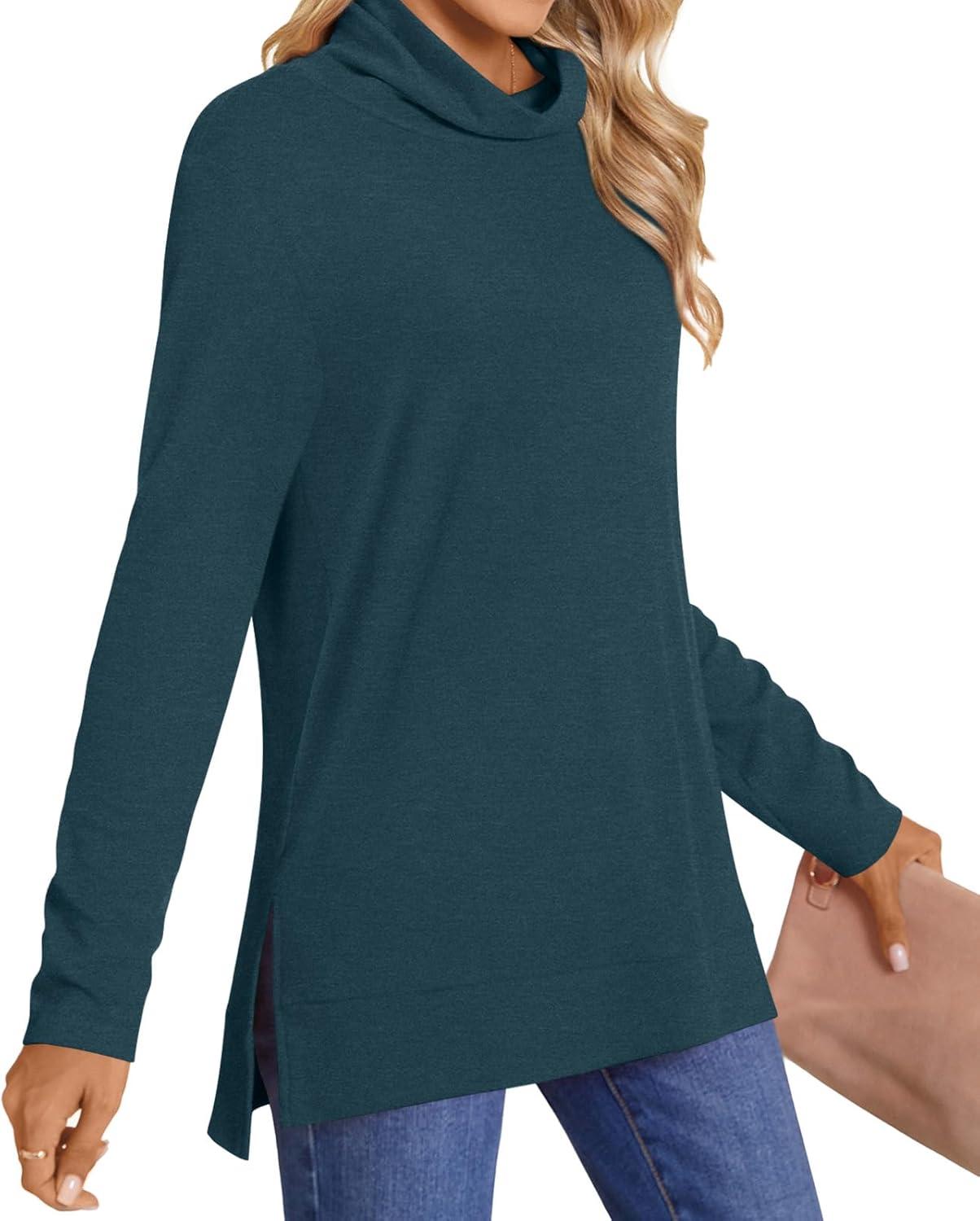 imageLONGYUAN Womens Tunic Tops Long Sleeve Shirts Turtleneck 2025 Trendy Lightweight SweatersGrey Blue
