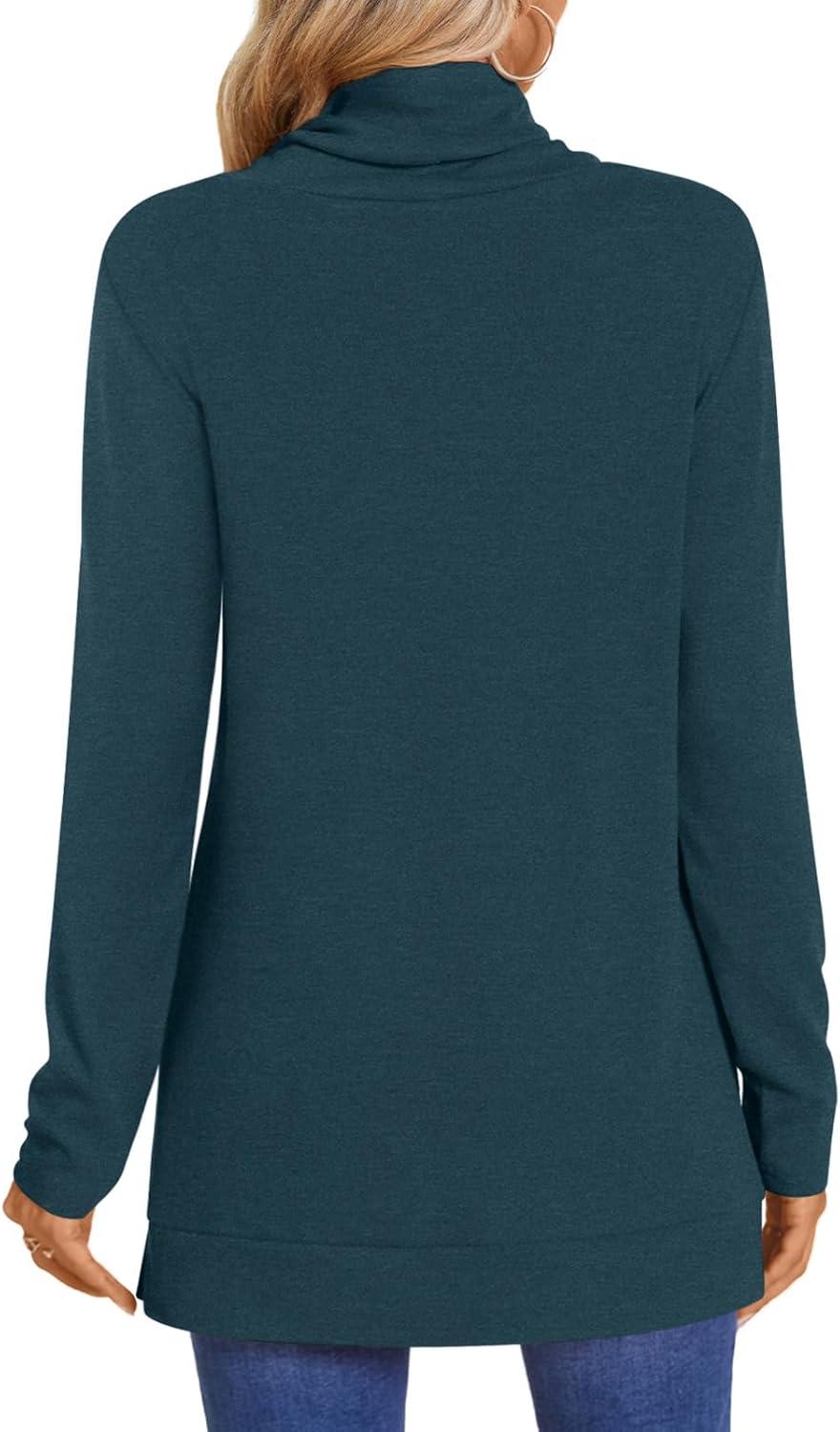 imageLONGYUAN Womens Tunic Tops Long Sleeve Shirts Turtleneck 2025 Trendy Lightweight SweatersGrey Blue