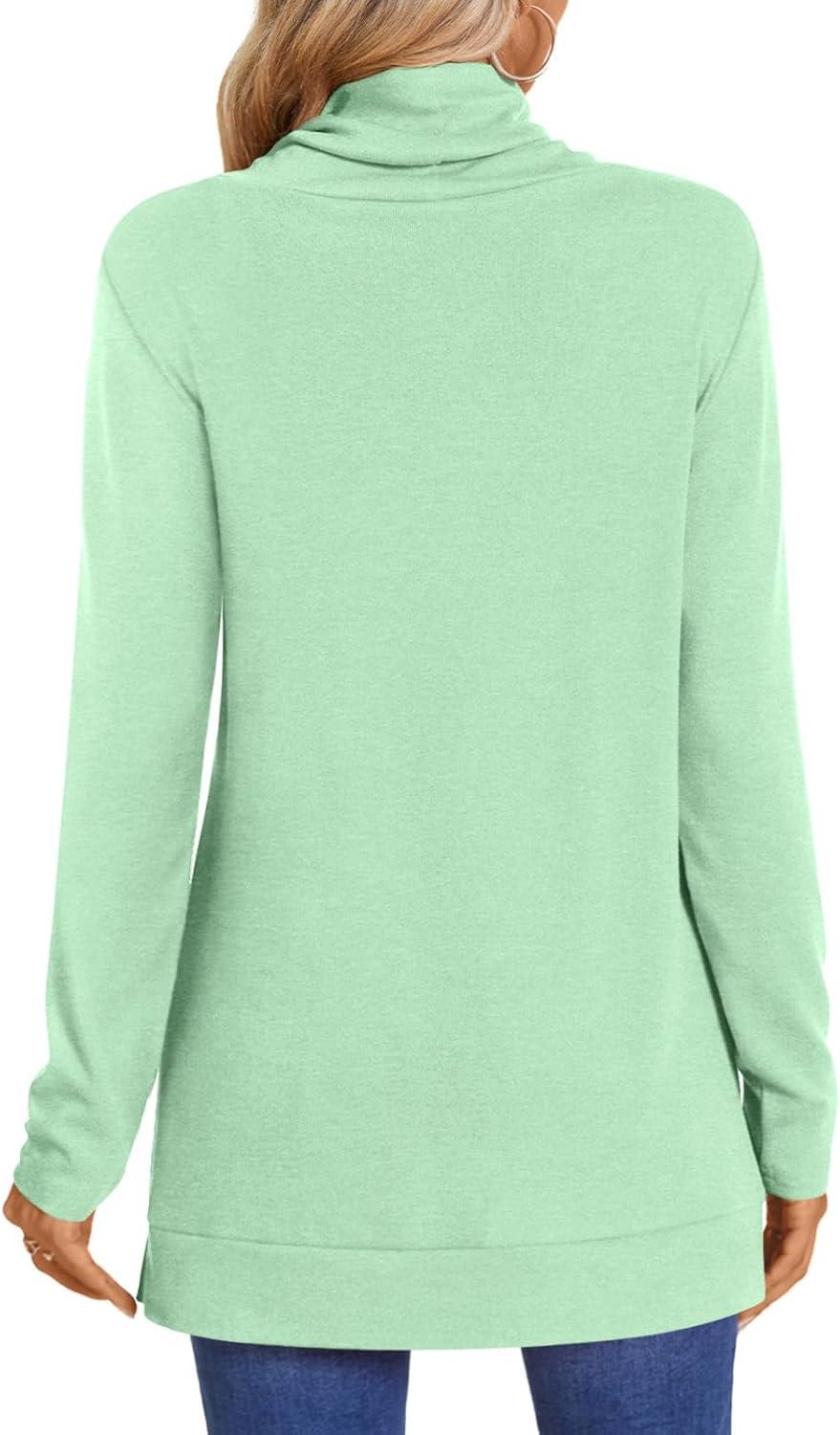 imageLONGYUAN Womens Tunic Tops Long Sleeve Shirts Turtleneck 2025 Trendy Lightweight SweatersMatcha Green