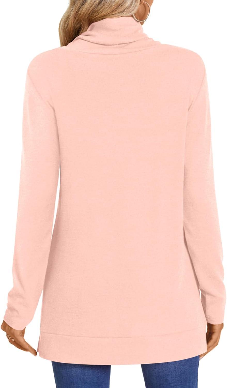 imageLONGYUAN Womens Tunic Tops Long Sleeve Shirts Turtleneck 2025 Trendy Lightweight SweatersPink