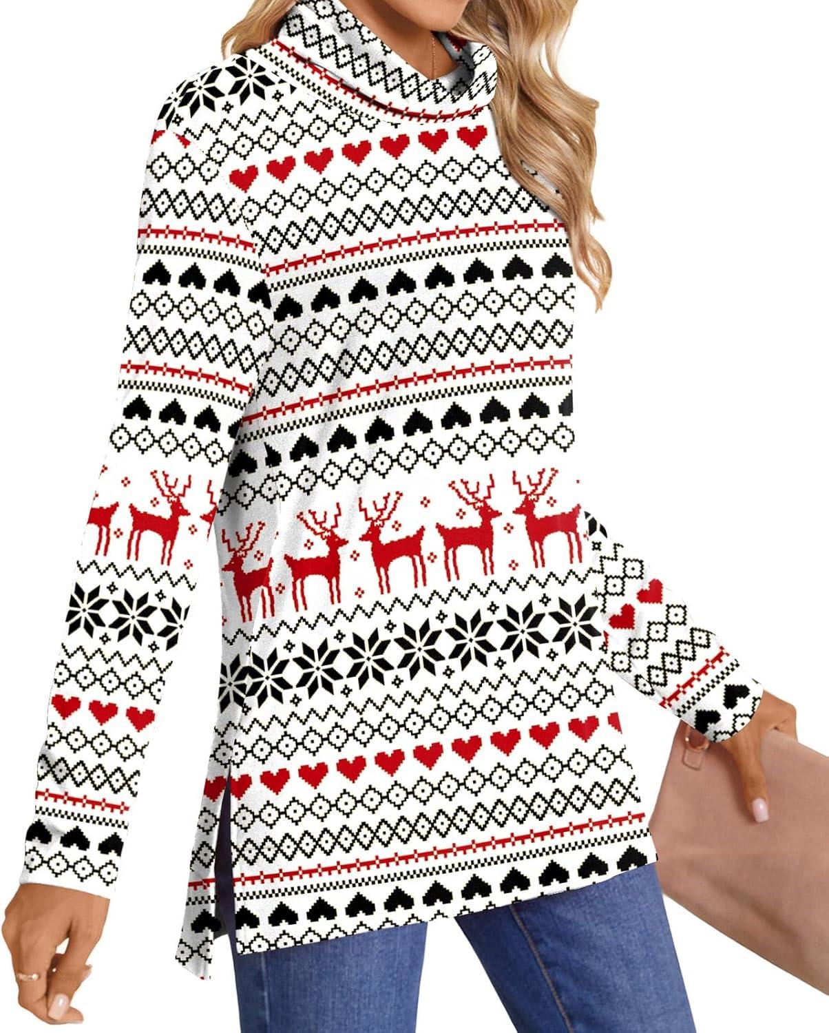 imageLONGYUAN Womens Tunic Tops Long Sleeve Shirts Turtleneck 2025 Trendy Lightweight SweatersRed Deer