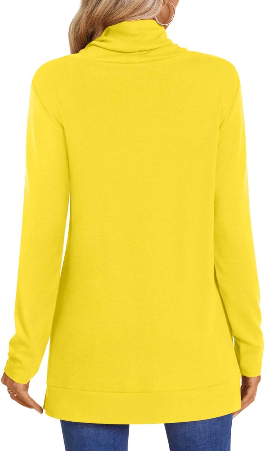imageLONGYUAN Womens Tunic Tops Long Sleeve Shirts Turtleneck 2025 Trendy Lightweight SweatersYellow