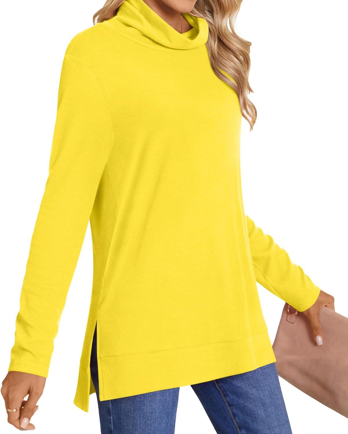 imageLONGYUAN Womens Tunic Tops Long Sleeve Shirts Turtleneck 2025 Trendy Lightweight SweatersYellow