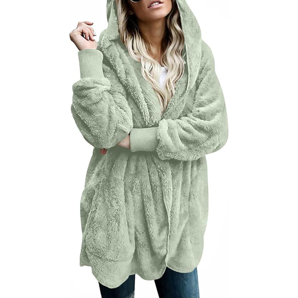 imageLONGYUAN Womens Jacket Winter Coats Hooded Cardigan Fleece SweatersAvocado