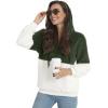 imageLONGYUAN Women Casual Hoodies Fashion Fuzzy Warm Pullover Sherpa Outerwear with PocketsArmy Green White