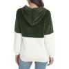 imageLONGYUAN Women Casual Hoodies Fashion Fuzzy Warm Pullover Sherpa Outerwear with PocketsArmy Green White