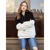 imageLONGYUAN Women Casual Hoodies Fashion Fuzzy Warm Pullover Sherpa Outerwear with PocketsBlack White