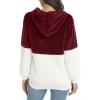 imageLONGYUAN Women Casual Hoodies Fashion Fuzzy Warm Pullover Sherpa Outerwear with PocketsBurgundy White