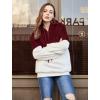 imageLONGYUAN Women Casual Hoodies Fashion Fuzzy Warm Pullover Sherpa Outerwear with PocketsBurgundy White