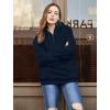 imageLONGYUAN Women Casual Hoodies Fashion Fuzzy Warm Pullover Sherpa Outerwear with PocketsNavy Blue