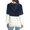 imageLONGYUAN Women Casual Hoodies Fashion Fuzzy Warm Pullover Sherpa Outerwear with PocketsNavy Blue White