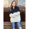 imageLONGYUAN Women Casual Hoodies Fashion Fuzzy Warm Pullover Sherpa Outerwear with PocketsNavy Blue White