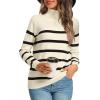 imageLONGYUAN Women Winter Turtle Necks Striped Knit Sweater Long Sleeve Pullover Casual Color Block Spring Tops 20252apricotblack