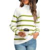 imageLONGYUAN Women Winter Turtle Necks Striped Knit Sweater Long Sleeve Pullover Casual Color Block Spring Tops 20252greenbeige
