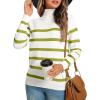 imageLONGYUAN Women Winter Turtle Necks Striped Knit Sweater Long Sleeve Pullover Casual Color Block Spring Tops 20252greenbeige