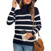 imageLONGYUAN Women Winter Turtle Necks Striped Knit Sweater Long Sleeve Pullover Casual Color Block Spring Tops 20252navy Bluebeige