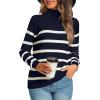imageLONGYUAN Women Winter Turtle Necks Striped Knit Sweater Long Sleeve Pullover Casual Color Block Spring Tops 20252navy Bluebeige
